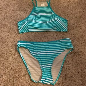 Turquoise and white stripped bikini